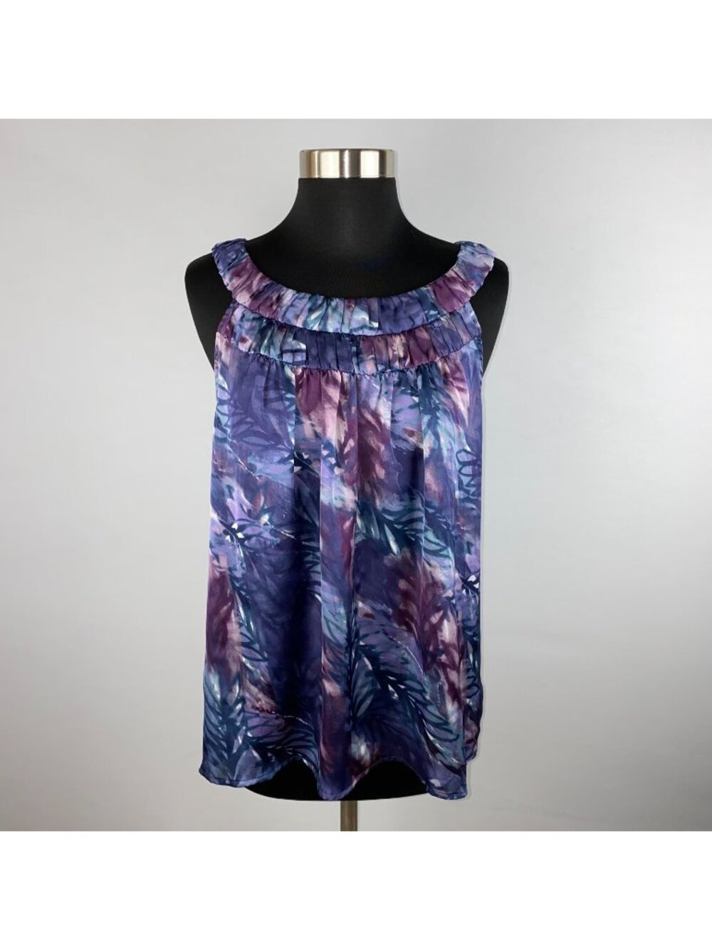 AB Studio Womens Medium M Polyester Sleeveless Purple Multicolor Leaf Print Top